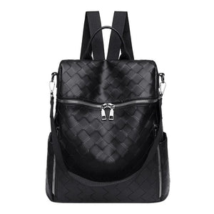 Multifunction Woven Pattern Leather Backpack for Women