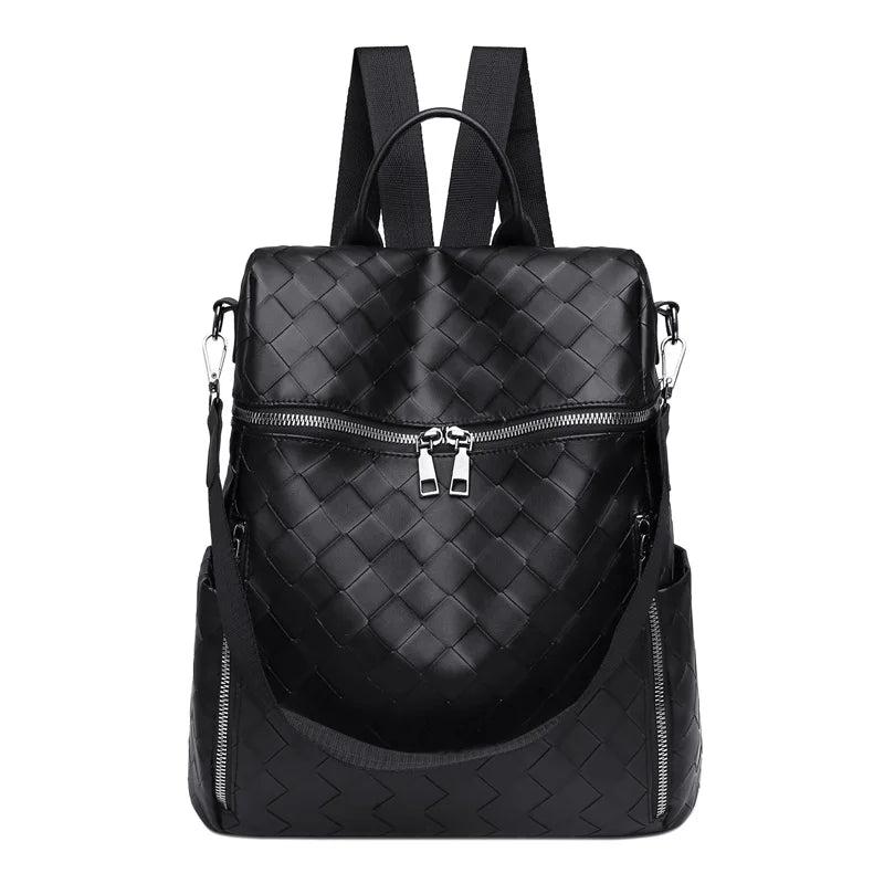 Multifunction Woven Pattern Leather Backpack for Women