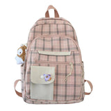 Plaid Schoolbag College Laptop Backpack Multi-pocket Women Backpack
