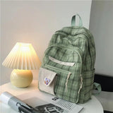 Plaid Schoolbag College Laptop Backpack Multi-pocket Women Backpack