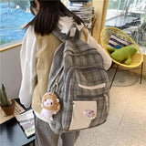 Plaid Schoolbag College Laptop Backpack Multi-pocket Women Backpack