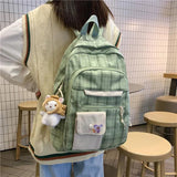 Plaid Schoolbag College Laptop Backpack Multi-pocket Women Backpack