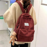 Retro Women Backpack Corduroy Female Rucksack Large Bags