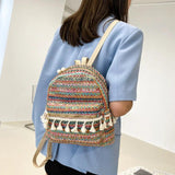 National Style Straw Tassel Small Backpack Casual Woven Bag