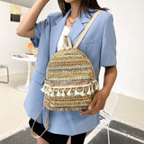 National Style Straw Tassel Small Backpack Casual Woven Bag