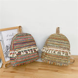 National Style Straw Tassel Small Backpack Casual Woven Bag