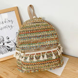 National Style Straw Tassel Small Backpack Casual Woven Bag
