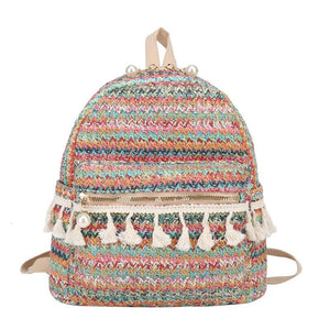 National Style Straw Tassel Small Backpack Casual Woven Bag