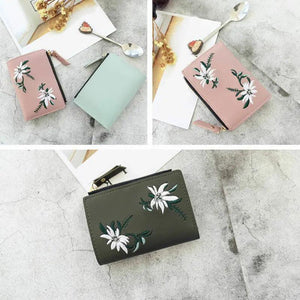 Print Flower PU Leather Women Wallet Short Purse
