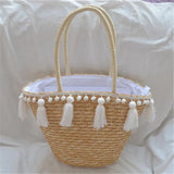 Straw Tassel Handbag Women Beach Woven Shoulder Bag