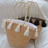 Straw Tassel Handbag Women Beach Woven Shoulder Bag