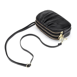 Women Leather Shoulder Bag Tri-zipper Crossbody High Small Purse