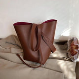 Women's Leather Messenger Bag Shoulder Bucket Handbag