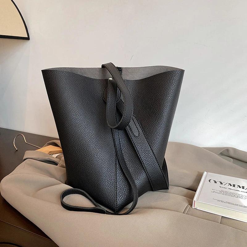 Women's Leather Messenger Bag Shoulder Bucket Handbag