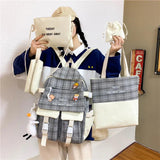 5Pcs/set Canvas Backpack Schoolbags for Girls Tote Book Bag Student Rucksack
