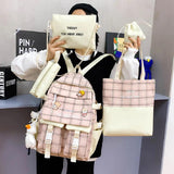 5Pcs/set Canvas Backpack Schoolbags for Girls Tote Book Bag Student Rucksack