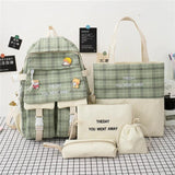 5Pcs/set Canvas Backpack Schoolbags for Girls Tote Book Bag Student Rucksack