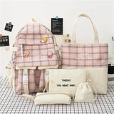 5Pcs/set Canvas Backpack Schoolbags for Girls Tote Book Bag Student Rucksack