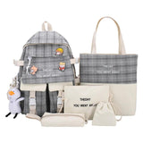 5Pcs/set Canvas Backpack Schoolbags for Girls Tote Book Bag Student Rucksack