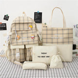 5Pcs/set Canvas Backpack Schoolbags for Girls Tote Book Bag Student Rucksack