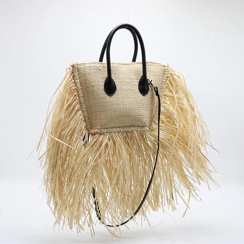 Raffia Woven Bag Shoulder Slung Straw Woven Bag Tassel Handbag