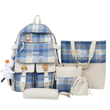 5Pcs Lattice Canvas Women Backpack School Bags for Teenage Girl