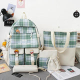 5Pcs Lattice Canvas Women Backpack School Bags for Teenage Girl