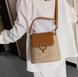 Summer Beach Woven Grass Bag Top Handle Handbag