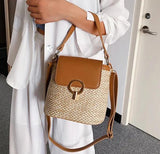 Summer Beach Woven Grass Bag Top Handle Handbag