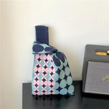 Knitted Checkerboard Women's Bag Houndstooth Handbag Small Tote Bag