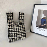 Knitted Checkerboard Women's Bag Houndstooth Handbag Small Tote Bag