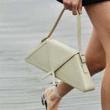 Women Contrast Trapezoid Handbag PU Leather Flap Shoulder Bag