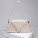 Women Contrast Trapezoid Handbag PU Leather Flap Shoulder Bag