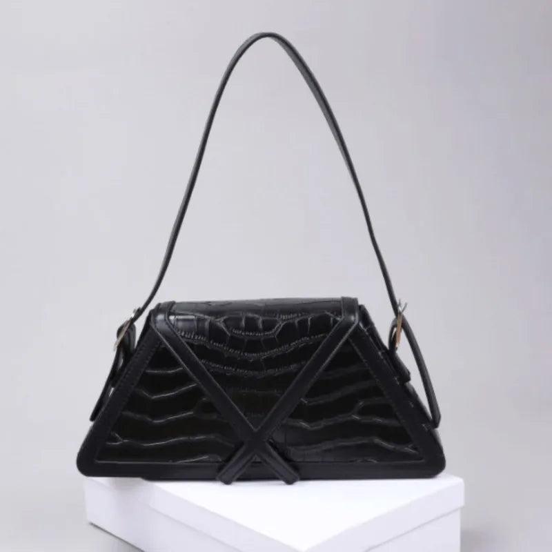 Women Contrast Trapezoid Handbag PU Leather Flap Shoulder Bag