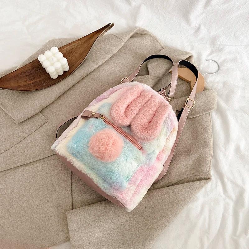 Leopard Print Mini Backpack Plush Bags Travel Chain Bookbag