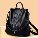 Women's Rivet Leather Backpack Female Shoulder Bag Anti-theft Travel Bag