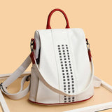 Women's Rivet Leather Backpack Female Shoulder Bag Anti-theft Travel Bag