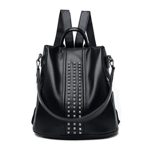 Women's Rivet Leather Backpack Female Shoulder Bag Anti-theft Travel Bag