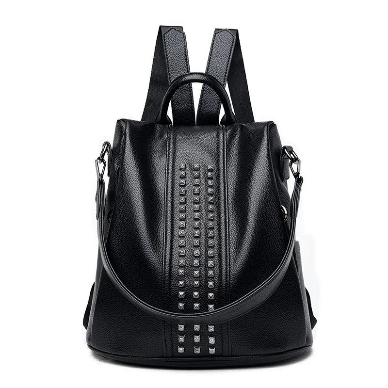 Women's Rivet Leather Backpack Female Shoulder Bag Anti-theft Travel Bag
