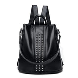 Women's Rivet Leather Backpack Female Shoulder Bag Anti-theft Travel Bag