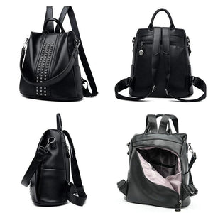 Women's Rivet Leather Backpack Female Shoulder Bag Anti-theft Travel Bag