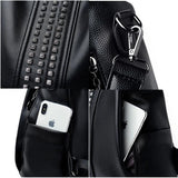 Women's Rivet Leather Backpack Female Shoulder Bag Anti-theft Travel Bag