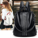 Women's Rivet Leather Backpack Female Shoulder Bag Anti-theft Travel Bag