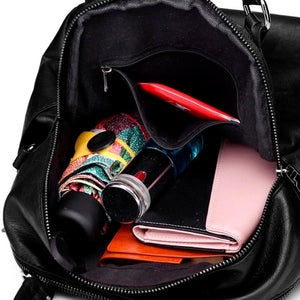 Classic PU Leather Girls Backpack Women Stitching Leather Single Backpack