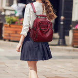 Classic PU Leather Girls Backpack Women Stitching Leather Single Backpack