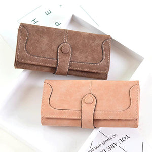 Suede Long Wallet Matte Leather Lady Purse
