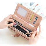 Suede Long Wallet Matte Leather Lady Purse
