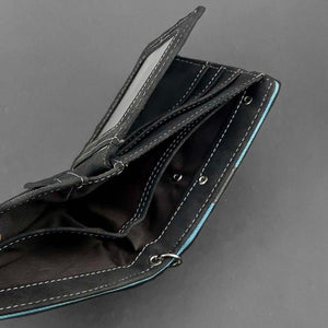 Mens Biker Wing Skull Leather Wallet with Chain