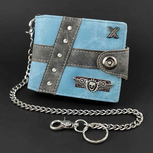 Mens Biker Wing Skull Leather Wallet with Chain