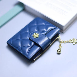 Women's Sheepskin Leather Wallet Plaid Purse